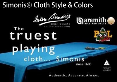 รุ่นและสีของผ้าสักหลาด Simonis สำหรับโต๊ะพูล